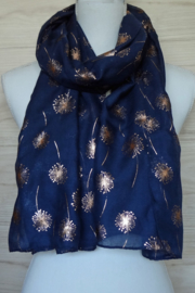 sjaal donkerblauw met rose gouden print