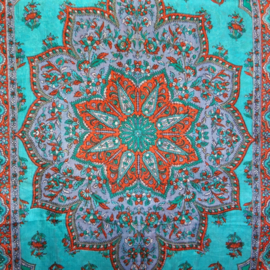 zijden sjaal turquoise met print