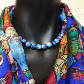 sjaal blauw-multicolor poezenprint