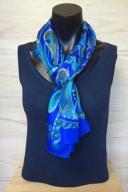 zijden sjaal koningsblauw met print
