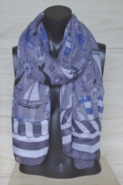sjaal paars grijs met nautische afbeeldingen