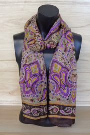 zijden sjaal in bruin en paars paisley dessin