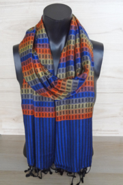 Sjaal blauw met blokjes en strepen