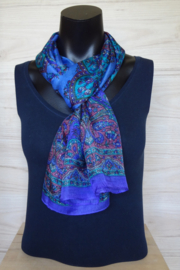 zijden sjaal paars/ blauw met bloemetjesmotief