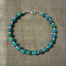 Armband van chrysocolla en zilveren kraaltjes