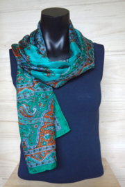 zijden sjaal turquoise met print