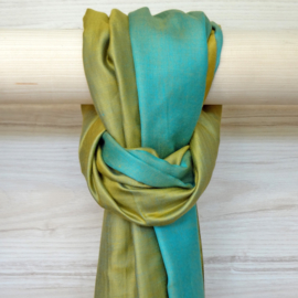 zijden sjaal reversible aquablauw/goud