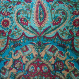 zijden sjaal aqua blauw met olifantjes