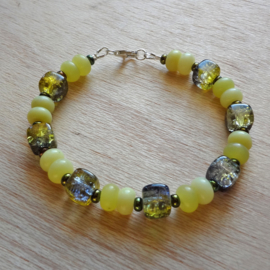 armband lemon jade en crackle kralen