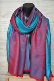 zijden sjaal reversible rood/aqua blauw