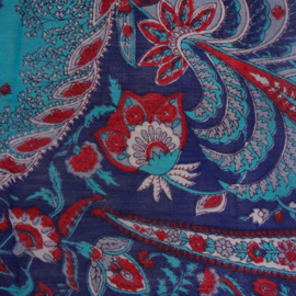 zijden sjaal donkerblauw met bloemmotief