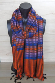 sjaal oranje met blokjes en strepen