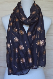 sjaal zwart met rose gouden print