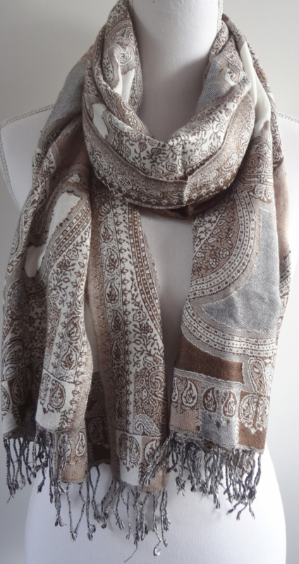 Sjaal geweven in bruin en wit