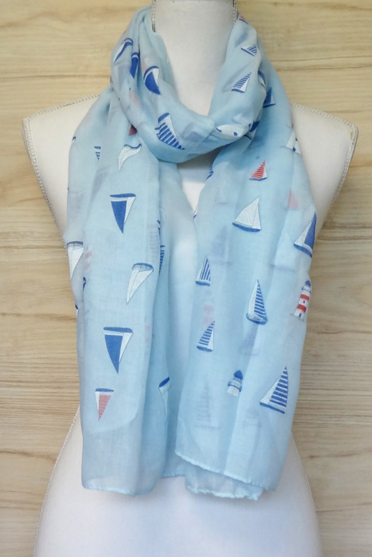sjaal met nautische print  lichtblauw