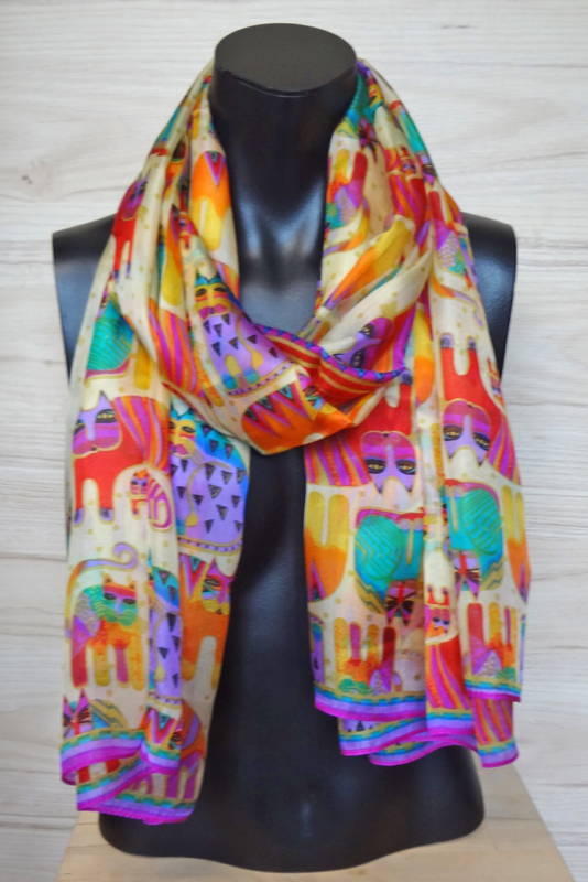 sjaal lichtgeel-multicolor