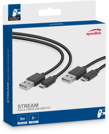 Micro USB kabel Play & Charge 3 Meter (Set van 2) - Speedlink [Nieuw]