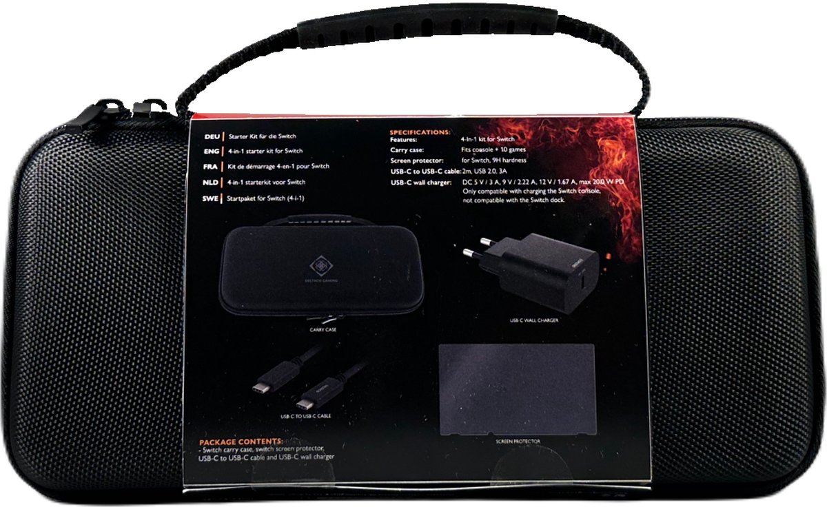 Nintendo Switch Starter Kit (Hardshell Case + Lader + Screenprotector + Kabel) - Deltaco [Nieuw]