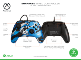 Xbox Controller Wired - Metalic Blue Camo (Series X & S - Xbox One) - Power A [Nieuw]