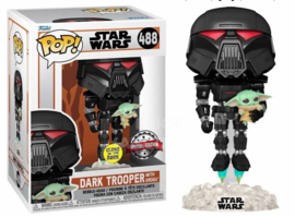 Star Wars The Mandalorian Funko Pop Dark Trooper With Grogu (Glow In The Dark) Special Edition #488 [Nieuw]