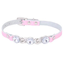 Halsband Leer Rhinestone Roze XS 20-26 cm