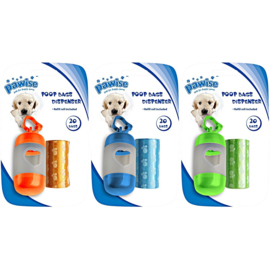 PAWISE POOP BAGS DISPENSER INCL. 2 X 20 BAGS - IN VOORRAAD