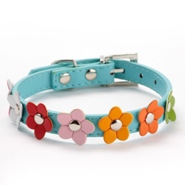 Halsband met bloemen Blauw Medium  30-39cm