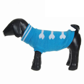 Gebreide hondentrui met kluif Blauw - Medium - Ruglengte 30 cm - In Voorraad