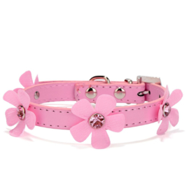 Halsband met bloem Roze  XS-20-26 cm