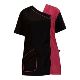 Trimshirt korte mouw zwart/fuchsia met zijsluiting S T/m 5XL