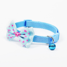Puppy halsband nylon met strik Licht blauw - Nekomvang 22-32 cm