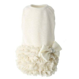 Puppy Angel Luxury Frilled Dress Ivory - Small - Ruglengte 22 cm - In Voorraad - Gratis Verzending