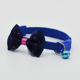 Puppy halsband nylon met strik Blauw - Nekomvang 22-32 cm