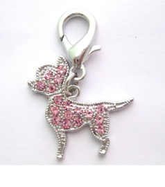 Chihuahua Bedel Rhinestone Roze - Halsband hanger