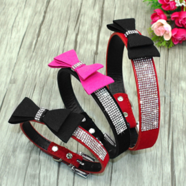 Halsband Blingmet Roze Strik Small - Nekomvang 25-32 cm