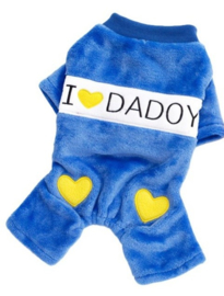Honden jumpsuit fleece I love Daddy Blauw Small - Ruglengte 20 cm - In Voorraad