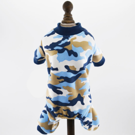 Hondenpyjama Camouflage Blauw  - Maat XS - Ruglengte 18-20 cm - In Voorraad
