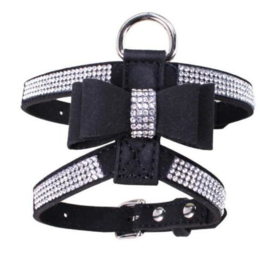 Hondentuigje Rhinestone met strik Zwart Medium -Borstomvang 34-41 cm