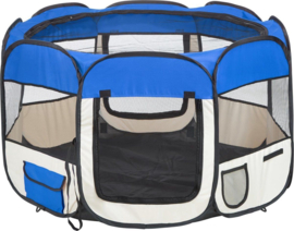 Topmast Nylon Puppyren 8 Hoekig Blauw 125x64 cm opvouwbaar - Gratis Verzending