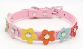 Halsband Roze met Bloem XS  22-28 cm