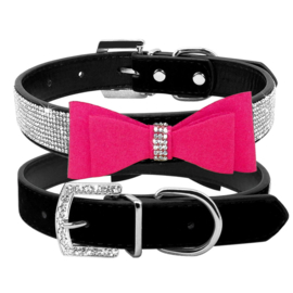 Halsband Blingmet Roze Strik Small - Nekomvang 25-32 cm