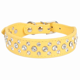 Halsband met Rhinestones Geel XS 20-26 cm