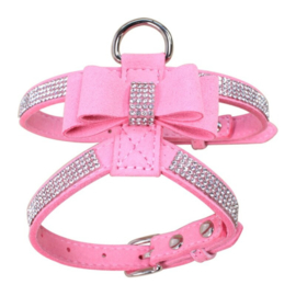 Hondentuigje Rhinestone met strik Roze Small- Borstomvang 28-35 cm