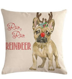 Kussenhoes Bulldog Kerst 45x45 cm - In voorraad