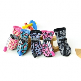 Honden schoentjes 4 Stuks  leopard Roze  waterproof en antislip Maat 2 - IN VOORRAAD