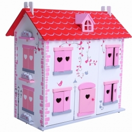 Poppenhuis Wit/Rood/Roze Inclusief Meubels