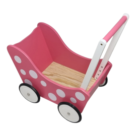 Poppenwagen met Stippen Motief Roze / Wit