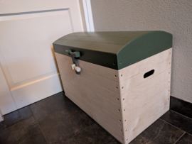 Houten Schatkist - Opbergkist - Blank/Legergroen Deksel nr. 4 (XL)