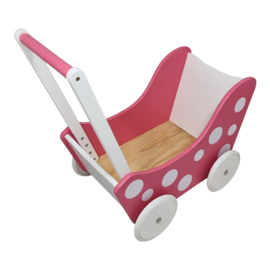 Poppenwagen met Stippen Motief Roze/ Wit