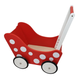 Poppenwagen Rood / Wit met Stippen Motief